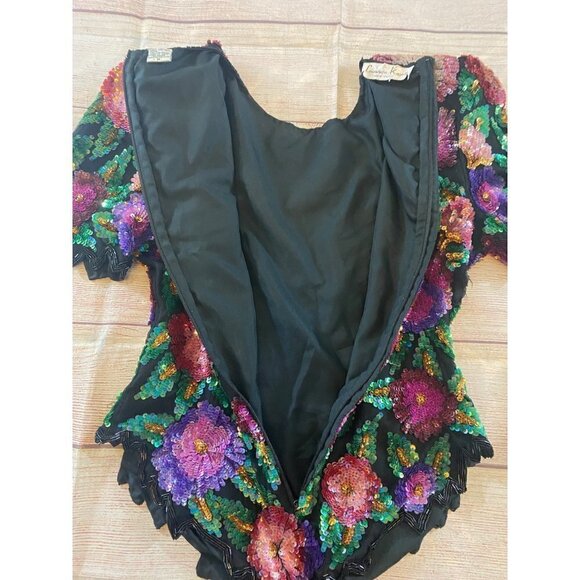 Vintage 80's Lawrence Kazar 100% Silk Sequin Blouse - Medium - Picture 13 of 13